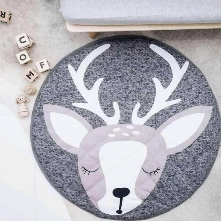Luxury Mdoern Cartoon Animals Baby Play Mat Foldable Kids Crawling Pad Round Carpet Rug Toys Cotton Children Room Decor Photo Props Carpet For Kids