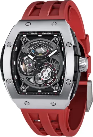 Luxury Tonneau Watch - Energy Storage Indicator - dorsal garland whereby shortness Sapphire Glass - 50m Waterproof - Fluororubber Strap - Gifts for Men Watchs for Men Automatic - 