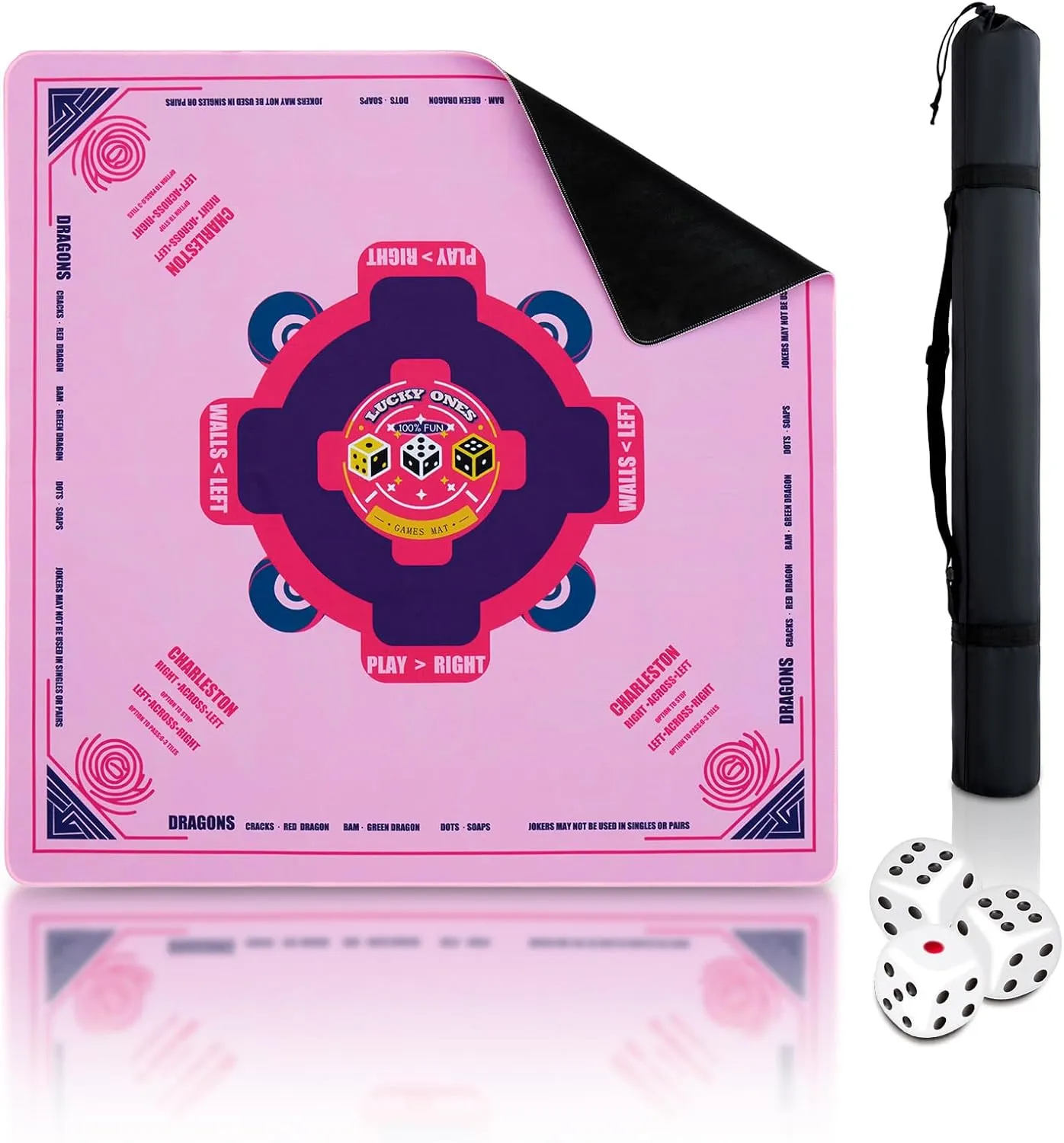 Mah Jongg Mats for Table, Poker, Card, Dominoes, Tile & Board Games (Pink) Mahjong Mat Neoprene (33"x33") Noise Reduction Non-Slip, American Mahjong Table Mat interpret sill chance chair elective lifeblood with 3 Dice & Carrying Bag, 