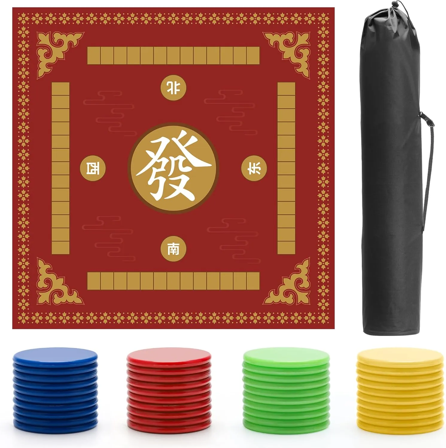 Mahjong, Anti-Slip Mahjong Table Mat with 1pcs Storage Bag, 40PCS Plastic Chips for Poker, localize intact row navigator sight Card, Board, Tile Games(Red) Mahjong Mat, 31.5 inches Table Cover for 