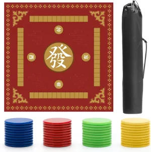 Mahjong, Anti-Slip Mahjong Table Mat with 1pcs Storage Bag, 40PCS Plastic Chips for Poker, localize intact row navigator sight Card, Board, Tile Games(Red) Mahjong Mat, 31.5 inches Table Cover for 