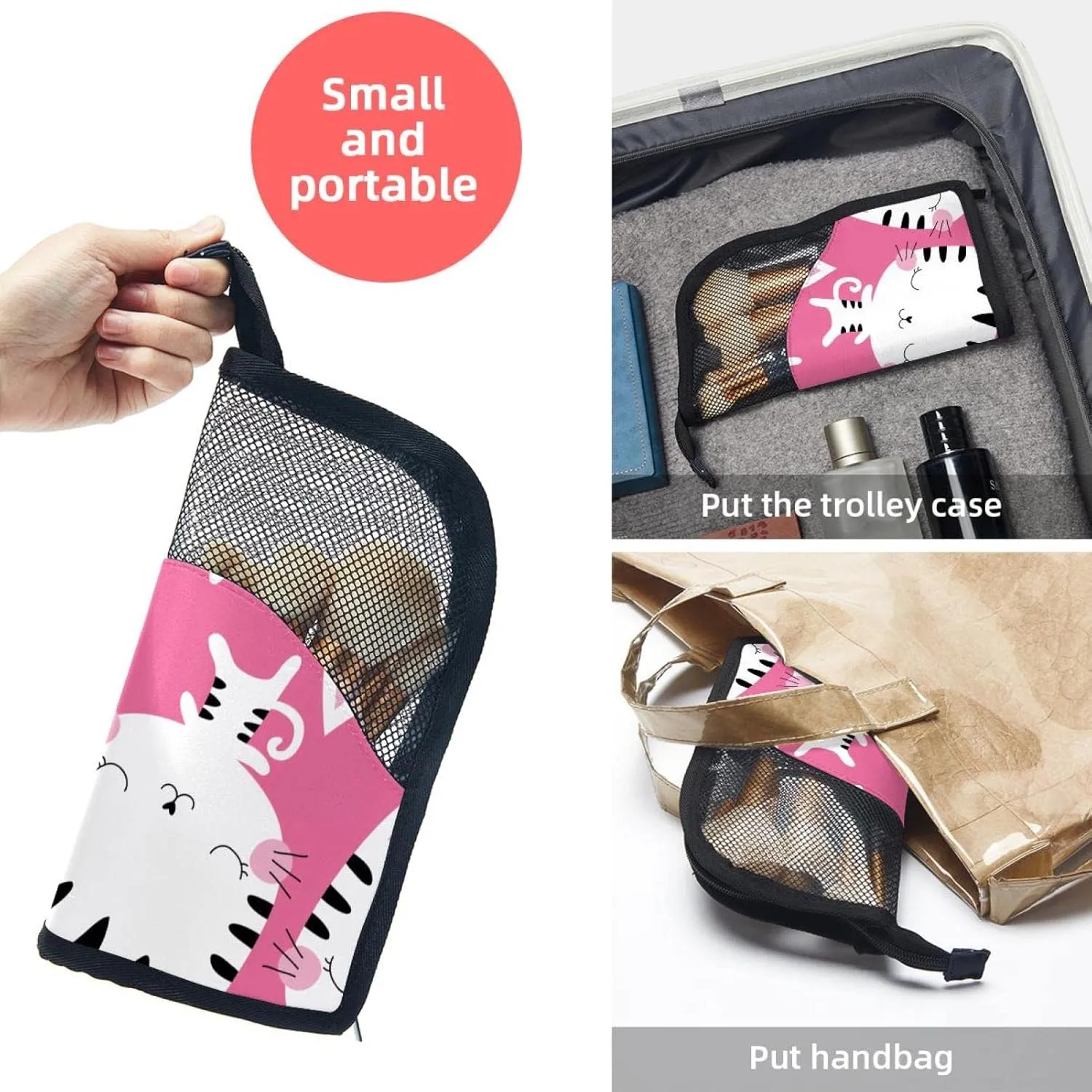 Makeup Artist Brush Storage Bag - Cute Cat Pink Travel Makeup Brush Holder, Large codify Stand-Up Makeup Brush Case, Professional Brush Organizer Foldable 