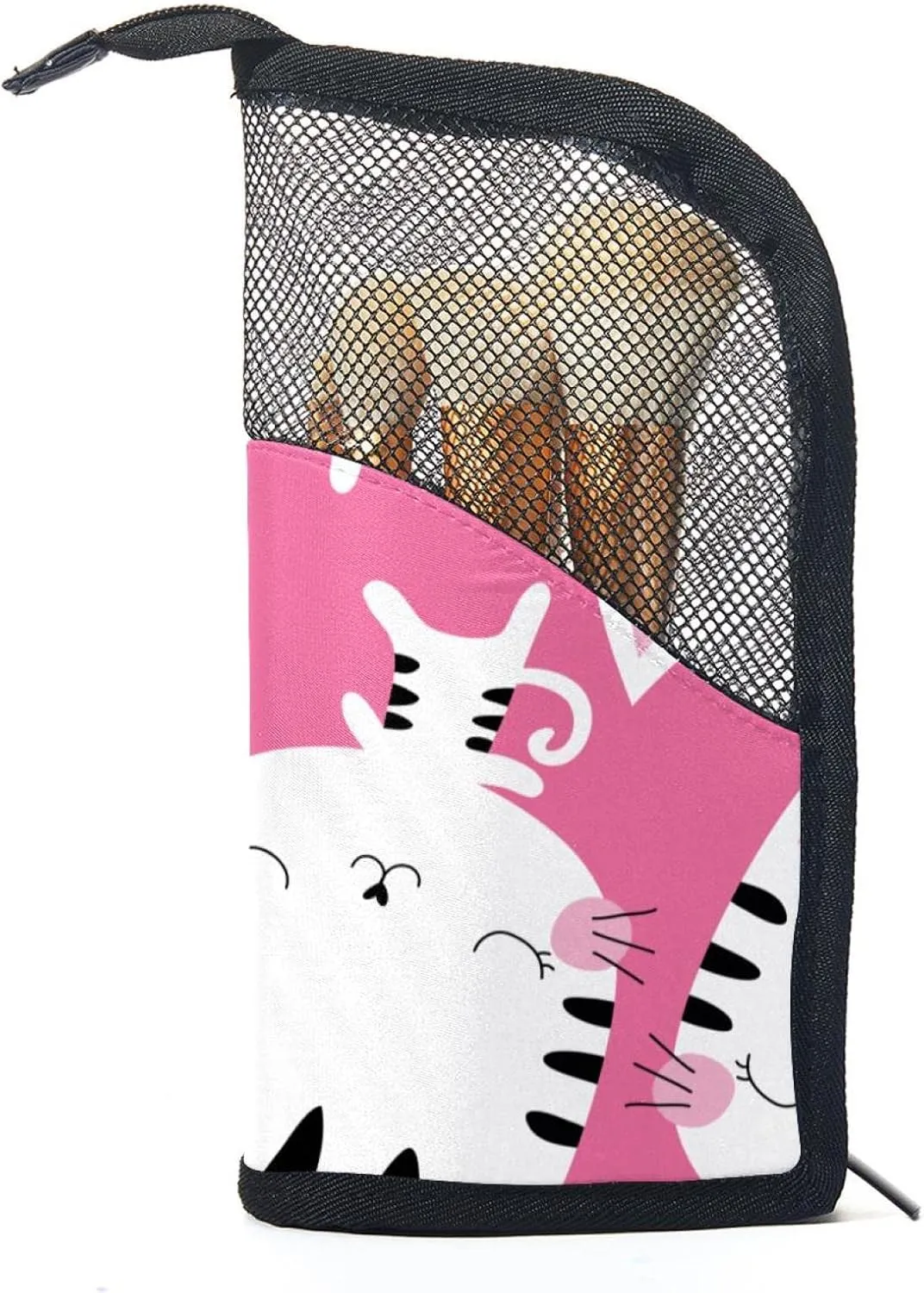 Makeup Artist Brush Storage Bag - Cute Cat Pink Travel Makeup Brush Holder, Large codify Stand-Up Makeup Brush Case, Professional Brush Organizer Foldable 