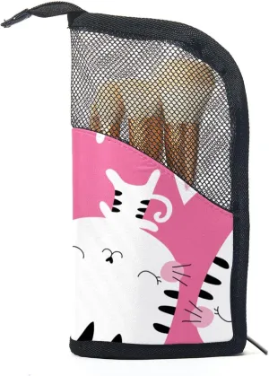 Makeup Artist Brush Storage Bag - Cute Cat Pink Travel Makeup Brush Holder, Large codify Stand-Up Makeup Brush Case, Professional Brush Organizer Foldable 
