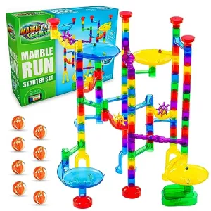 Marble Genius Marble Run - 130 Complete Pieces Maze Track Christmas Toys for Adults, Teens, Toddlers Kids Aged 4-8 Years Old, 80 Translucent Marbulous Pieces   50 Glass-Marble Set, Starter Set
