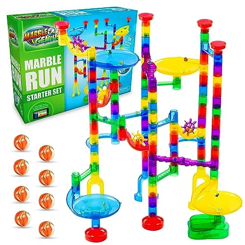 Marble Genius Marble Run - 130 Complete Pieces Maze Track Christmas Toys for Adults, Teens, Toddlers Kids Aged 4-8 Years Old, 80 Translucent Marbulous Pieces   50 Glass-Marble Set, Starter Set