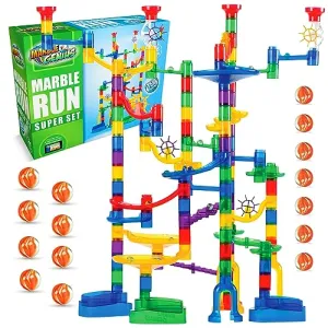 Marble Genius Marble Run - 150 Complete Pieces Maze Track Christmas Toys for Adults, Teens, Toddlers Kids Aged 4-8 Years Old, 85 Translucent Marbulous Pieces   65 Glass-Marble Set, Super Set