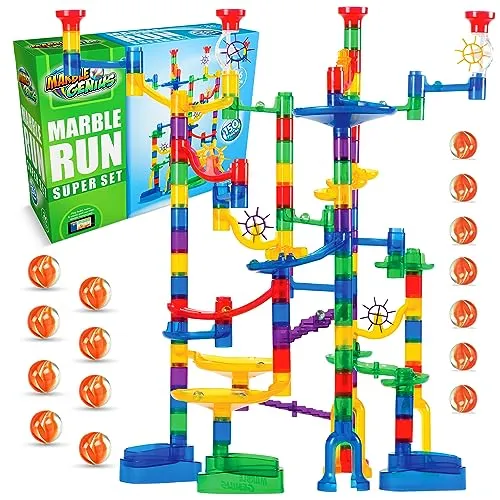Marble Genius Marble Run - 150 Complete Pieces Maze Track Christmas Toys for Adults, Teens, Toddlers Kids Aged 4-8 Years Old, 85 Translucent Marbulous Pieces   65 Glass-Marble Set, Super Set