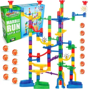 Marble Genius Marble Run - 150 Complete Pieces Maze Track Easter Toys for Adults, Teens, Toddlers & Kids Aged 4-8 Years Old, (85 Translucent Marbulous Pieces   65 Glass-Marble Set), Super Set