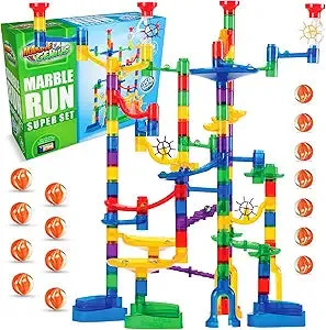 Marble Genius Marble Run - 150 Complete Pieces Maze Track Easter Toys for Adults, Teens, Toddlers & Kids Aged 4-8 Years Old, (85 Translucent Marbulous Pieces   65 Glass-Marble Set), Super Set