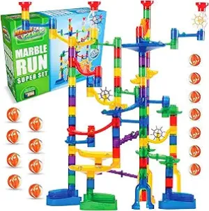 Marble Genius Marble Run - 150 Complete Pieces Maze Track Easter Toys for Adults, Teens, Toddlers & Kids Aged 4-8 Years Old, (85 Translucent Marbulous Pieces   65 Glass-Marble Set), Super Set