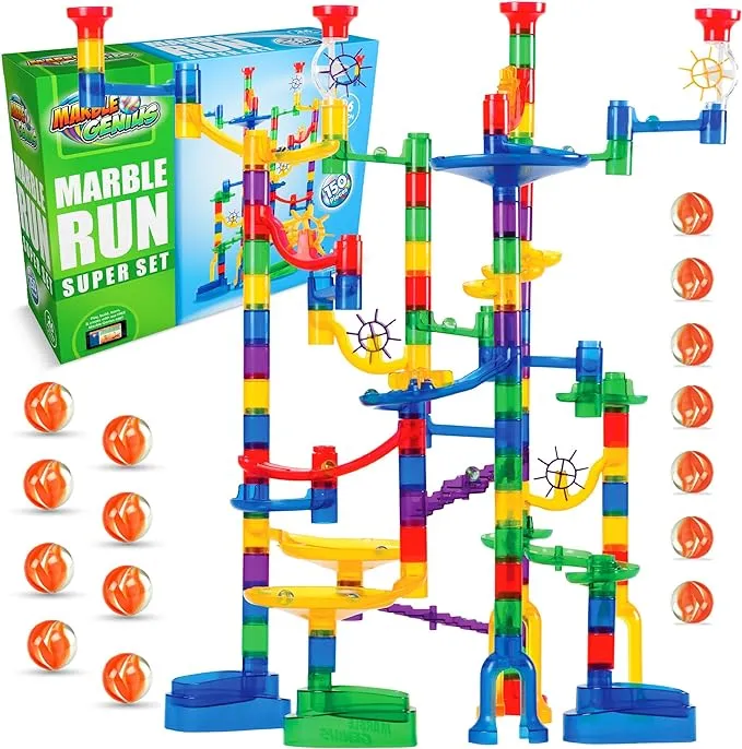 Marble Genius Marble Run - 150 Complete Pieces Maze Track Easter Toys for Adults, Teens, Toddlers & Kids Aged 4-8 Years Old, (85 Translucent Marbulous Pieces   65 Glass-Marble Set), Super Set