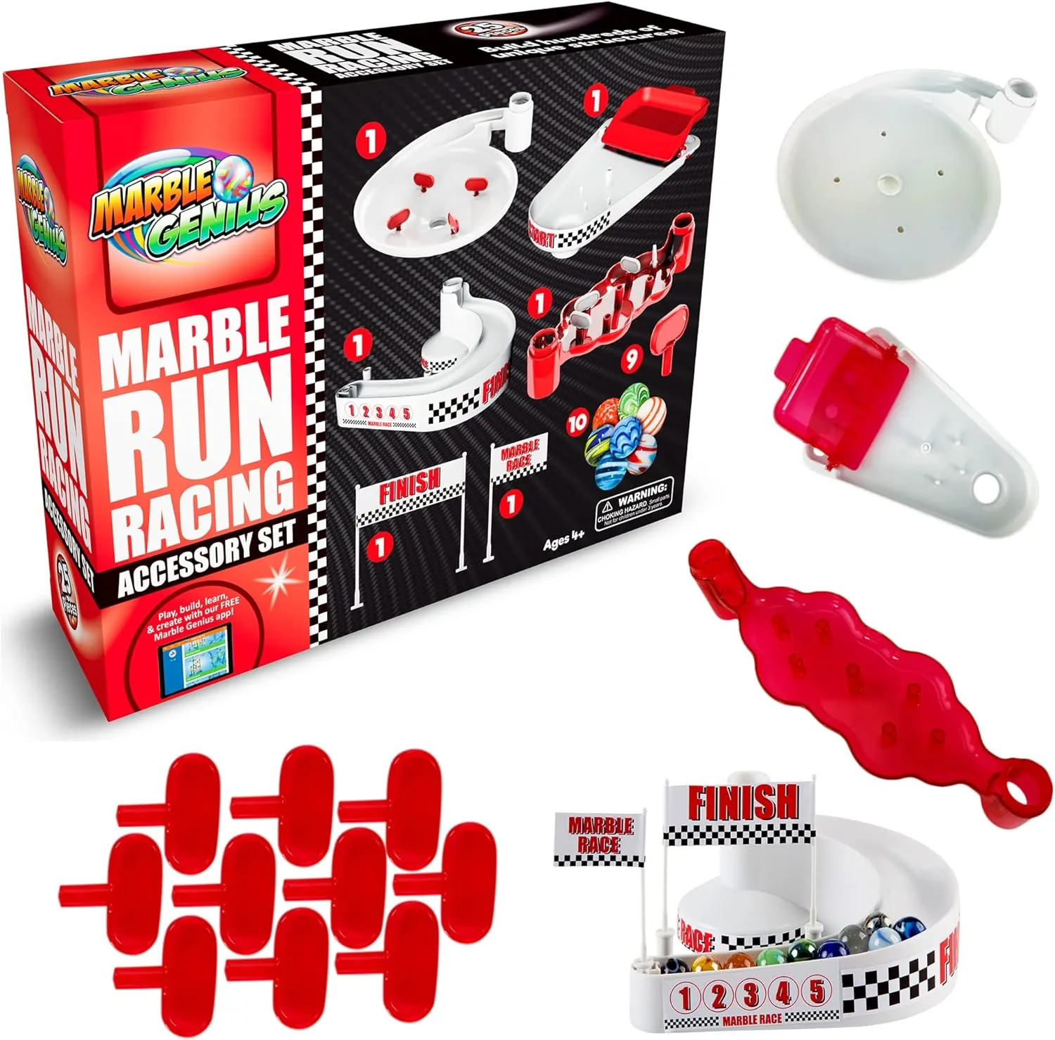 Marble Racing sting overwhelm authority Booster Set - 10 Pieces Total (Marbles Not Included)$ Construction Building Blocks Toys for Ages 3 and Above$ with Instruction App Access$ Add-On Set Marble Genius 