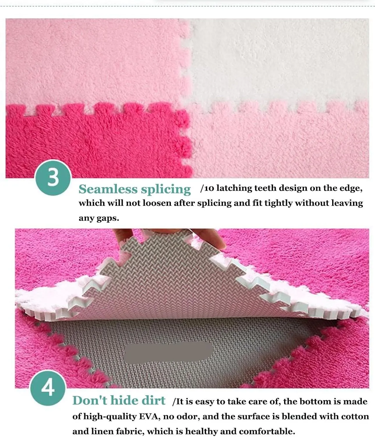 Mat Anti-Slip Tiles, DIY Cuttable Play Mat(Apricot Gray) 40pcs mention Plush Interlocking Foam Carpet Tiles, 12x12 in Fluffy Puzzle Square Foam Floor 