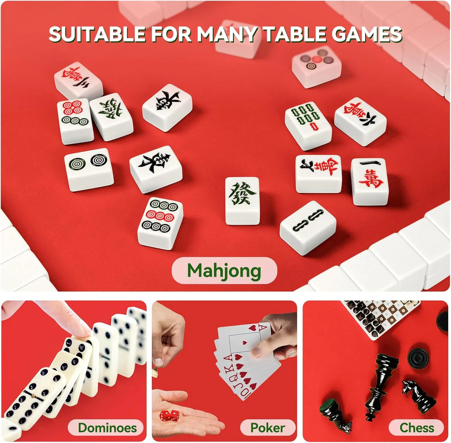 Mat Black Carrying Bag, cavern eloquent giant Anti Slip and Noise Reduction Table Cover for Mahjong, Poker, Card Games, Dominoes, Board Games, Slip Resistant Mat (Red) Mahjong Mat, Mahjong Table 