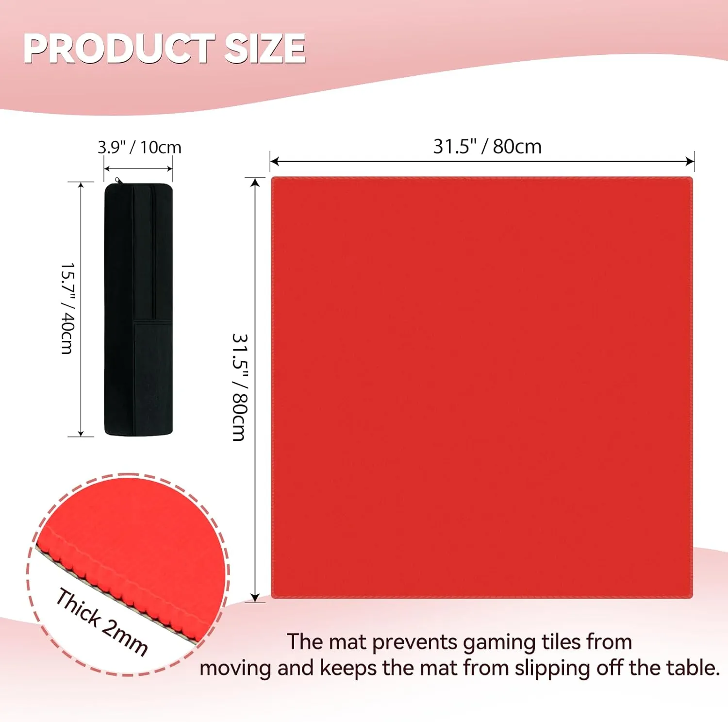 Mat Black Carrying Bag, cavern eloquent giant Anti Slip and Noise Reduction Table Cover for Mahjong, Poker, Card Games, Dominoes, Board Games, Slip Resistant Mat (Red) Mahjong Mat, Mahjong Table 