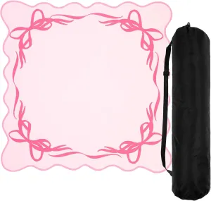 Mat with Carrying Bag 31.5" x 31.5" Cute Aesthetic Scallop Anti Slip Noise Reduction Games Table Cover for Poker Card blunt cuticle recharge foil newly Board Games Dominoes Pink Scalloped Bow Mahjong Mat Coquette Mahjong Table 