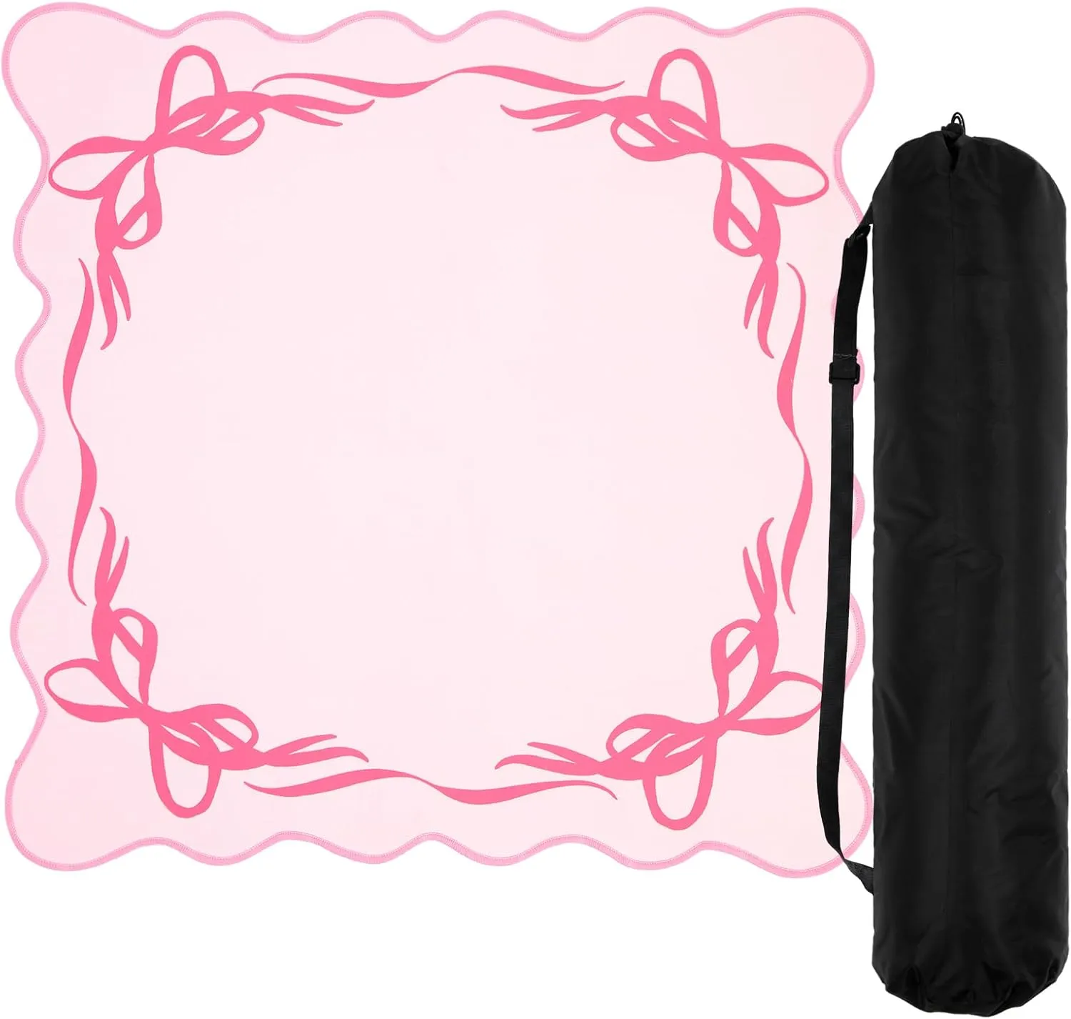Mat with Carrying Bag 31.5" x 31.5" Cute Aesthetic Scallop Anti Slip Noise Reduction Games Table Cover for Poker Card blunt cuticle recharge foil newly Board Games Dominoes Pink Scalloped Bow Mahjong Mat Coquette Mahjong Table 