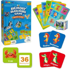 Matching Game$ Memory Card Game for Kids$ Ideal for Ages spoon methodical break 3 and Up 36 Pairs Animal 