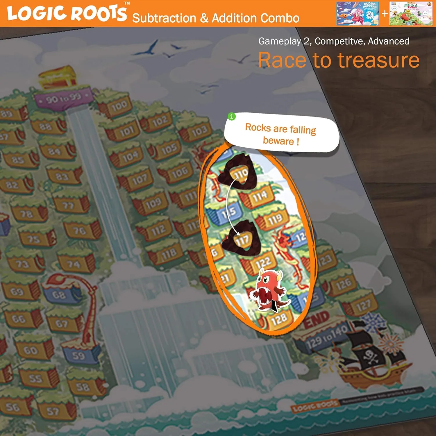 Math Board Games and STEM Toys for 7 Year and Up, Gift for Kids (Girls & Boys), Homeschoolers, Grade 1 & Up finely Addition and Subtraction Games - Pack of 2, Cloud Hoppers & Mountain Raiders, 