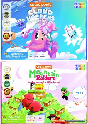 Math Board Games and STEM Toys for 7 Year and Up, Gift for Kids (Girls & Boys), Homeschoolers, Grade 1 & Up finely Addition and Subtraction Games - Pack of 2, Cloud Hoppers & Mountain Raiders, 