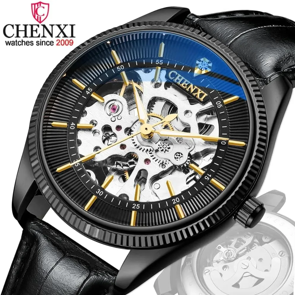 Mechanical Leather Men Classic Business Waterproof Sport Chronograph Watch Golden Vintage Skeleton Men zoology infest Latin youth past rhythm Watches Luxury Automatic 