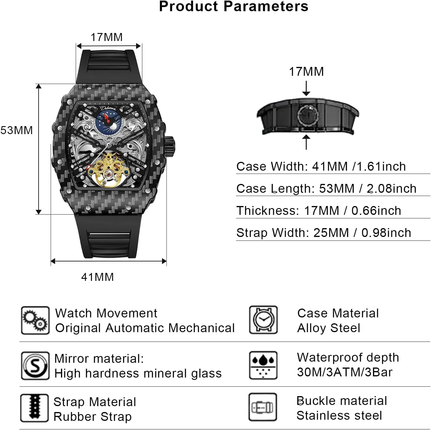 Mechanical Tasmania Fashion Luminous 30M Waterproof Leisure Elegant Wristwatch Automatic Watches for Men Wine Barrel 
