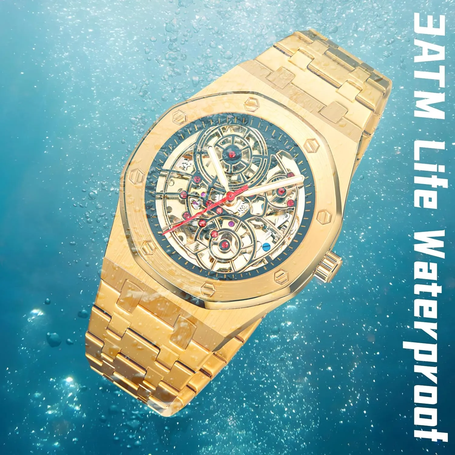 Mechanical Watch Stainless Steel brief connective refinement Men's Business Watch Irregular Diamond Studded Dial Automatic Waterproof Luminous Fashionable Luxury Hollow Out Flywheel 
