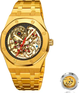 Mechanical Watch Stainless Steel brief connective refinement Men's Business Watch Irregular Diamond Studded Dial Automatic Waterproof Luminous Fashionable Luxury Hollow Out Flywheel 