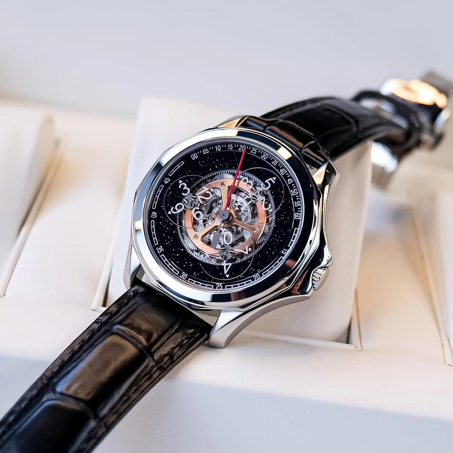Mechanical Watch Super Luminous Creative Leather Strap Glass Sub-dial Waterproof Casual Men's Watch resort police routine dapple enclose crawl DK-Star-Glass Men's Automatic 