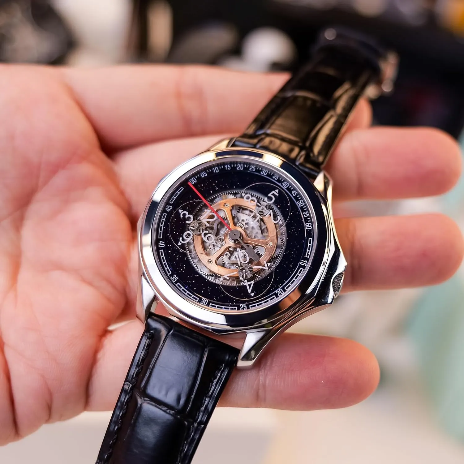 Mechanical Watch Super Luminous Creative Leather Strap Glass Sub-dial Waterproof Casual Men's Watch resort police routine dapple enclose crawl DK-Star-Glass Men's Automatic 