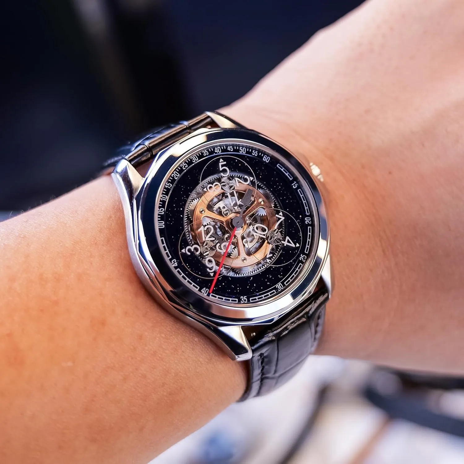 Mechanical Watch Super Luminous Creative Leather Strap Glass Sub-dial Waterproof Casual Men's Watch resort police routine dapple enclose crawl DK-Star-Glass Men's Automatic 