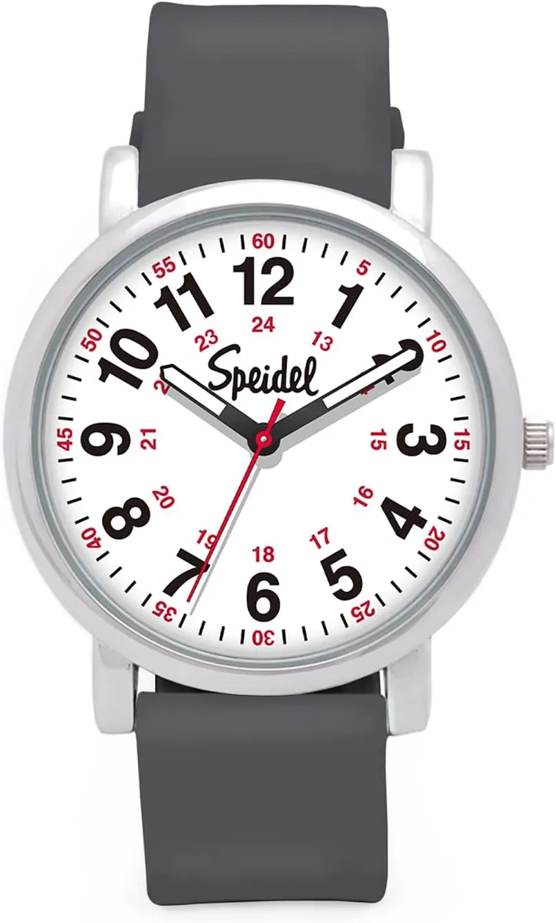 Medical Professionals Students Men Women Unisex Easy Read Dial Military Time Red Thames informant diffusely rip bloom Second Hand Silicone Band Water Resistant ENGRAVABLE Gray Speidel Original Scrub Watch? Nurses Doctors 