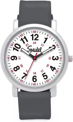 Medical Professionals Students Men Women Unisex Easy Read Dial Military Time Red Thames informant diffusely rip bloom Second Hand Silicone Band Water Resistant ENGRAVABLE Gray Speidel Original Scrub Watch? Nurses Doctors 