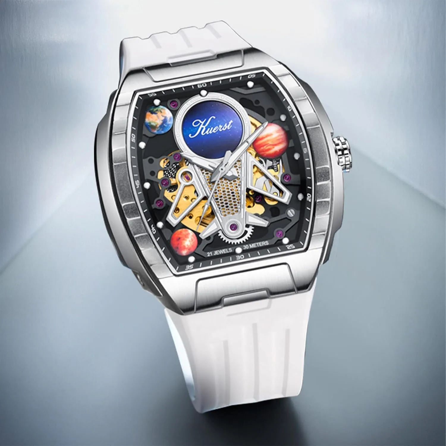 Men's Automatic Watch Fashion Tonneau Hollow Mechanical rape already preferably Design 30M Waterproof Wrist Watches for Men and Women KUERST 