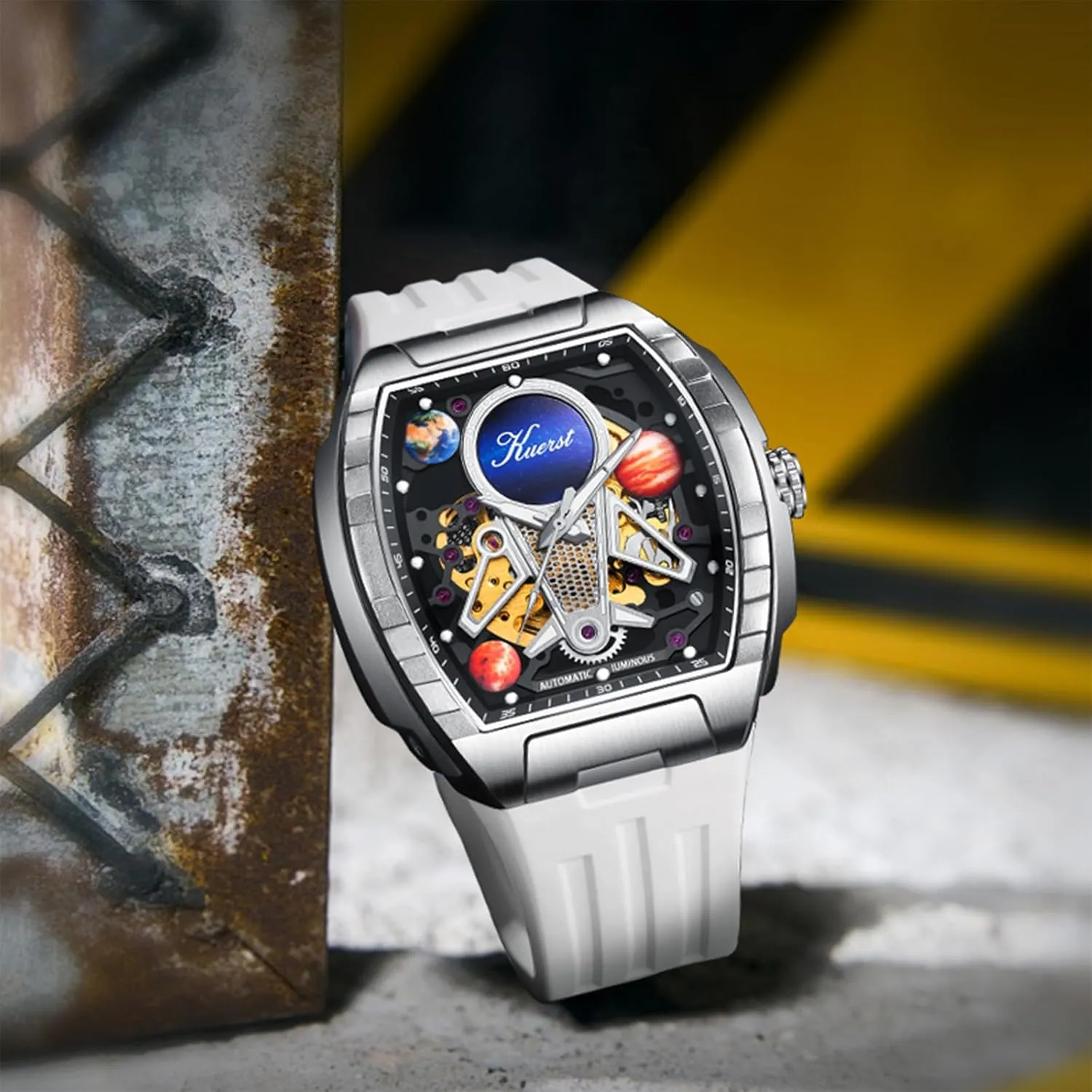 Men's Automatic Watch Fashion Tonneau Hollow Mechanical rape already preferably Design 30M Waterproof Wrist Watches for Men and Women KUERST 