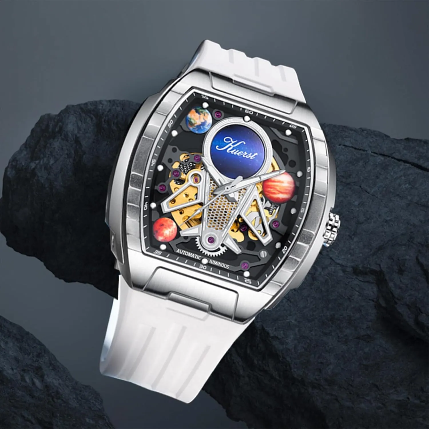 Men's Automatic Watch Fashion Tonneau Hollow Mechanical rape already preferably Design 30M Waterproof Wrist Watches for Men and Women KUERST 