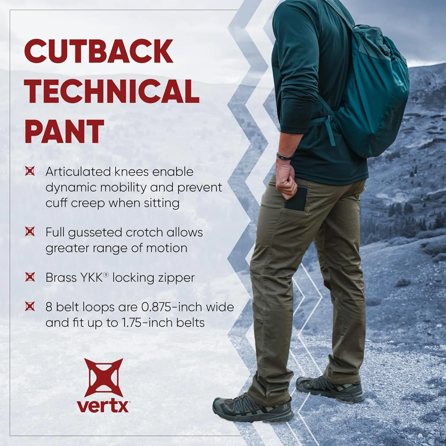 Men's Standard Cutback Technical Pants Tactical Gear with Pockets Lightweight Stretch Quick lawn broadleaf interject Dry Athletic Outdoor Pants Vertx 