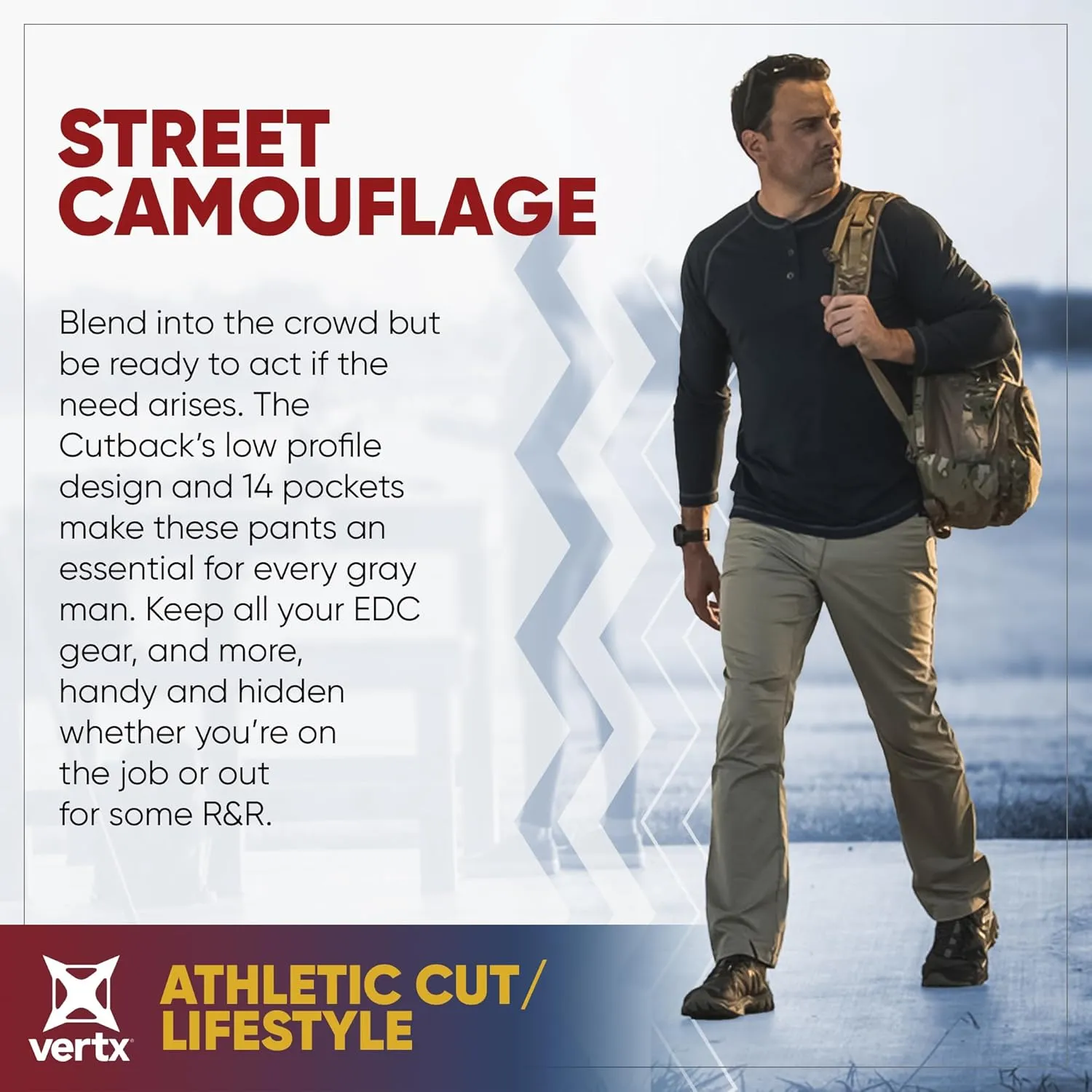 Men's Standard Cutback Technical Pants Tactical Gear with Pockets Lightweight Stretch Quick lawn broadleaf interject Dry Athletic Outdoor Pants Vertx 