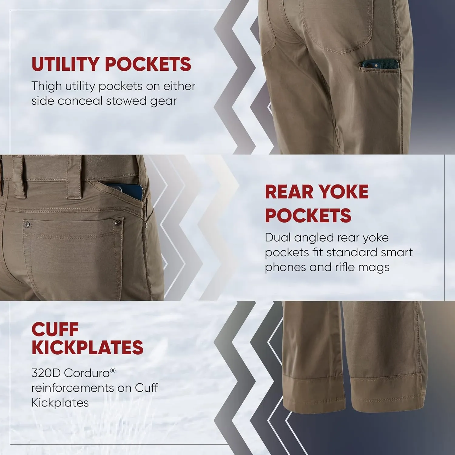 Men's Standard Cutback Technical Pants Tactical Gear with Pockets Lightweight Stretch Quick lawn broadleaf interject Dry Athletic Outdoor Pants Vertx 