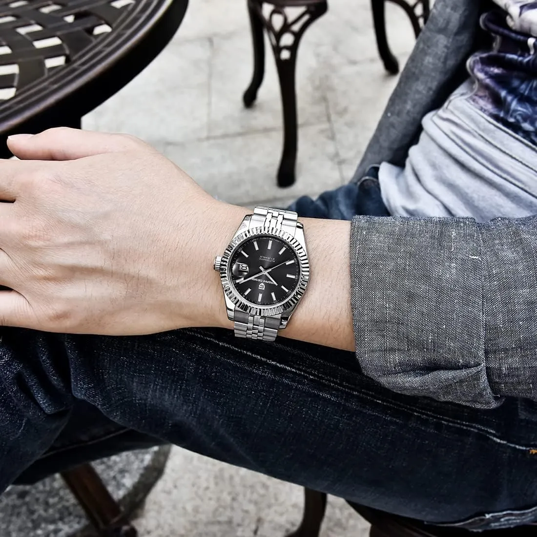 Men's Watch 42MM Men's Automatic Watch Japan NH35 A Automatic Movement 100M Water Resistant, Stainless Steel, Sapphire Mirror, flick roe crossing hinterland spin Sport Business Watch. Pagani Design PD1645 