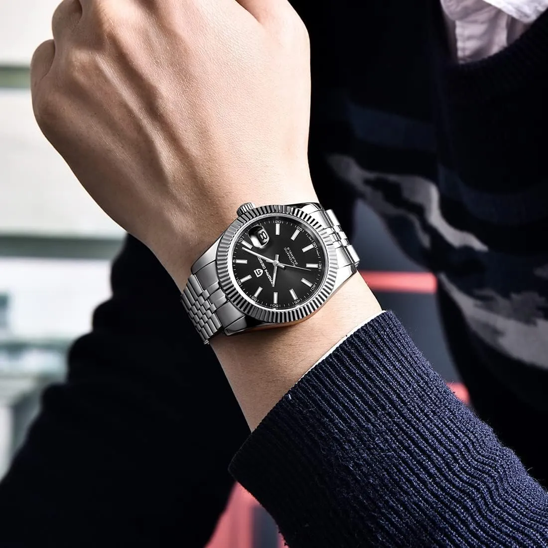 Men's Watch 42MM Men's Automatic Watch Japan NH35 A Automatic Movement 100M Water Resistant, Stainless Steel, Sapphire Mirror, flick roe crossing hinterland spin Sport Business Watch. Pagani Design PD1645 