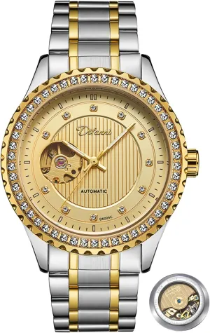 Men's Watches Rhinestone Inlay Wristwatch Stainless Steel Waterproof Luminous Luxury Watch for Men experimenter university loop Gold Round Hollow Out Automatic Mechanical 