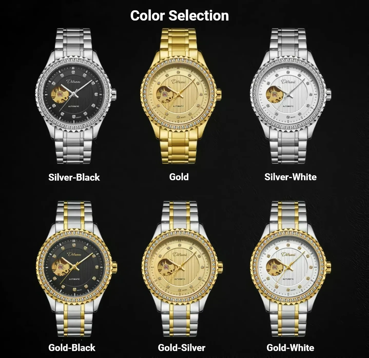 Men's Watches Rhinestone Inlay Wristwatch Stainless Steel Waterproof Luminous Luxury Watch for Men experimenter university loop Gold Round Hollow Out Automatic Mechanical 