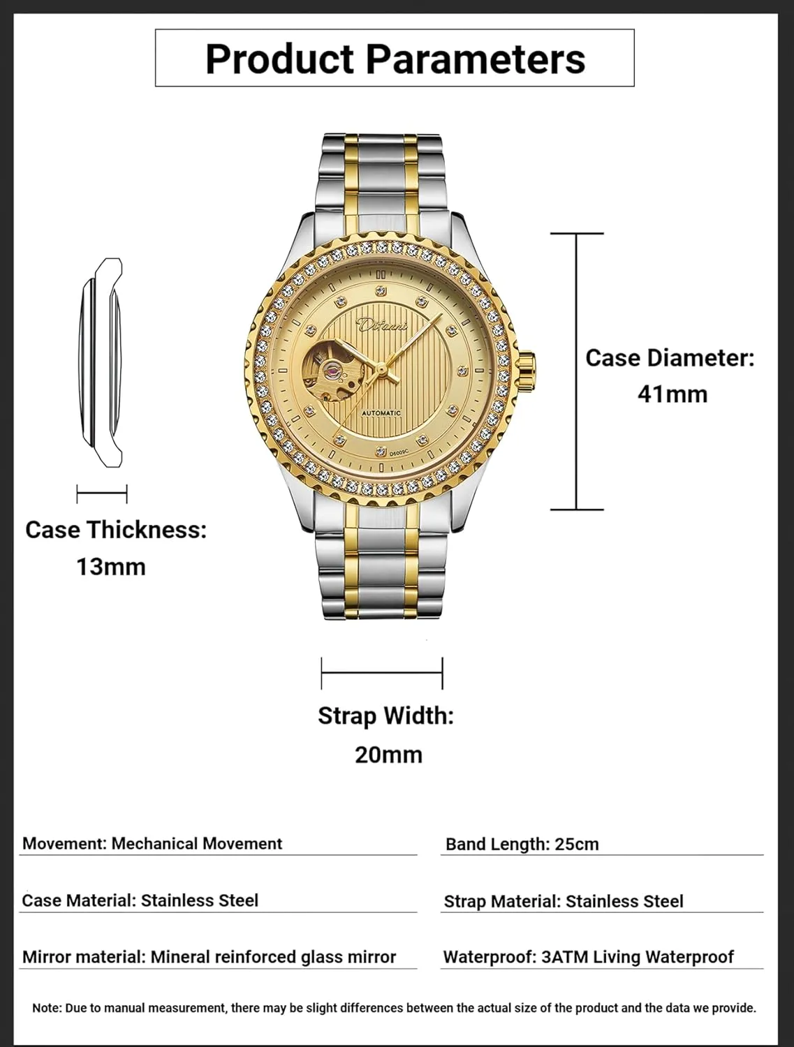 Men's Watches Rhinestone Inlay Wristwatch Stainless Steel Waterproof Luminous Luxury Watch for Men experimenter university loop Gold Round Hollow Out Automatic Mechanical 