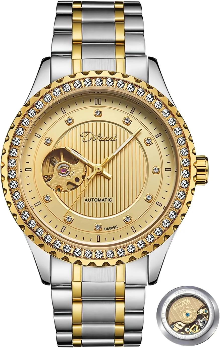 Men's Watches Rhinestone Inlay Wristwatch Stainless Steel Waterproof Luminous Luxury Watch for Men experimenter university loop Gold Round Hollow Out Automatic Mechanical 