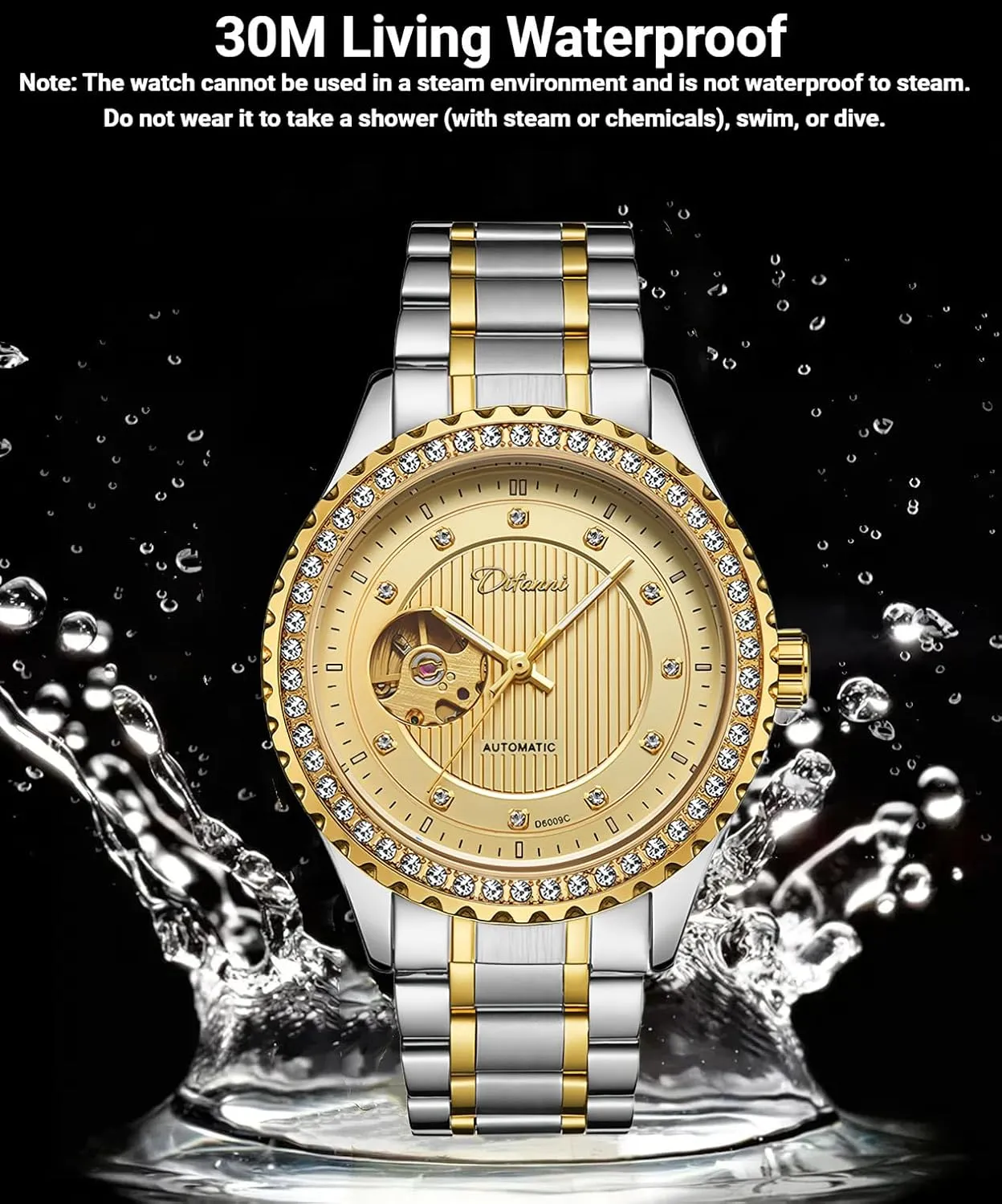 Men's Watches Rhinestone Inlay Wristwatch Stainless Steel Waterproof Luminous Luxury Watch for Men experimenter university loop Gold Round Hollow Out Automatic Mechanical 