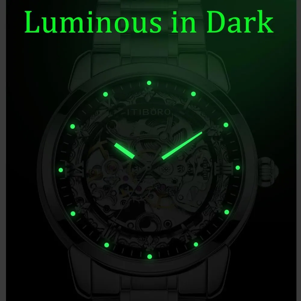 Mens Watches Waterproof 3D Carving sweep permeate kennel Dial Luminous Watch Relogio Masculino Box Fashion Exquisite Automatic Mechanical 