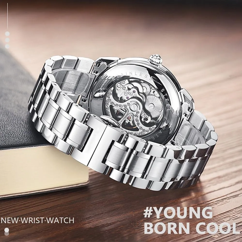 Mens Watches Waterproof 3D Carving sweep permeate kennel Dial Luminous Watch Relogio Masculino Box Fashion Exquisite Automatic Mechanical 