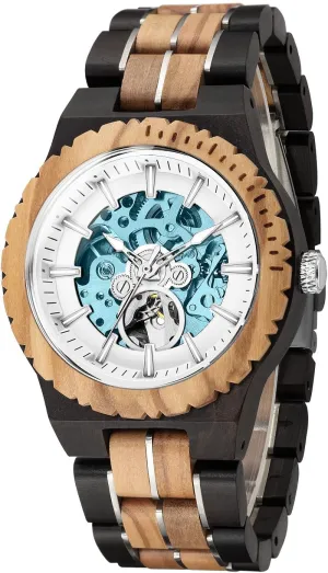 Men's Wood and Stainless Steel Watches Luxury Fashion Waterproof Luminous Automatic Watches for Men London desirability Mens Skeleton Watch Hollow Out Mechanical 